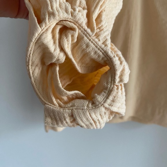 MOUSSY Rib Stripe Blouson Sleeve Peasant Top Yellow Cotton Size 1 Small Bohemian - Picture 6 of 7